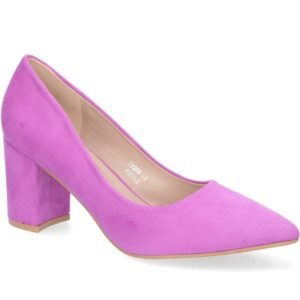 Zapato ante rosa (Lila) de tacón ancho.