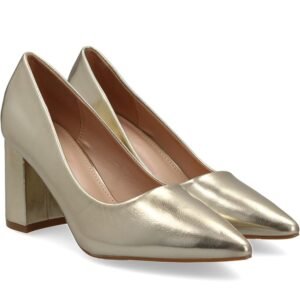 Zapato Clásico Dorado de tacón 7 cm. en bloque.