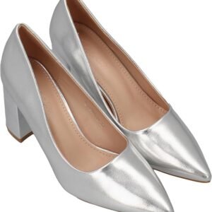 Zapatos clásicos plateados de tacón en bloque de 7 cm.