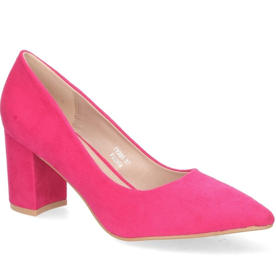 Zapatos rosas en ante de tacón ancho en bloque.