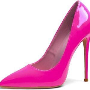 Stilettos rosa con tacón de 12 cm en cuero brillante.